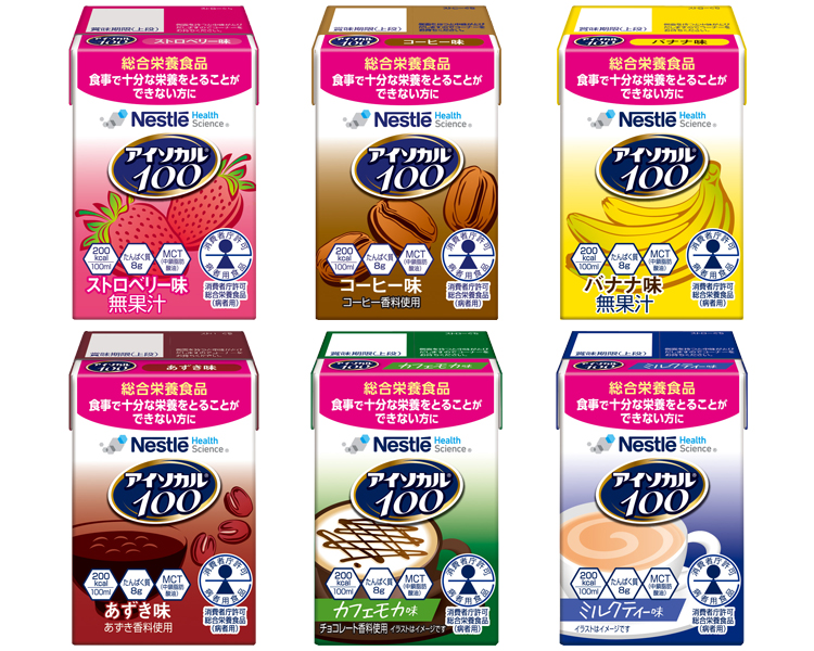 네슬레 아이소칼100 환자 영양식 6종 세트 딸기, 커피, 바나나, 팥, 카페모카, 밀크티 맛 100mL×12개입(6종×각 2개)